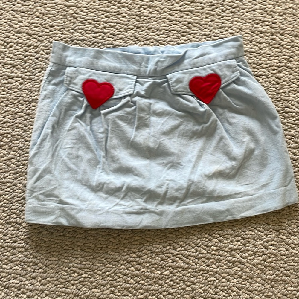 Beaufort bonnet blue corduroy skirt with heart appliqués